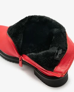 Discount Czerwone matowe botki damskie Setipfa Botki Z Delikatnym Ociepleniem|Botki Na Płaskim Obcasie