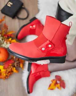 Discount Czerwone matowe botki damskie Setipfa Botki Z Delikatnym Ociepleniem|Botki Na Płaskim Obcasie