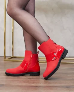 Discount Czerwone matowe botki damskie Setipfa Botki Z Delikatnym Ociepleniem|Botki Na Płaskim Obcasie