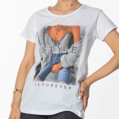 Damska biała koszulka z nadrukiem Bluzki / Koszule / Koszulki