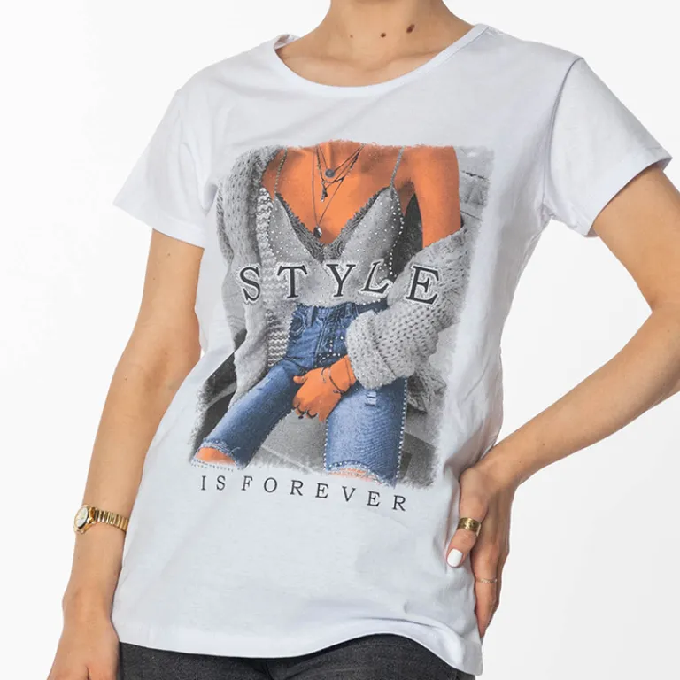 Damska biała koszulka z nadrukiem Bluzki / Koszule / Koszulki