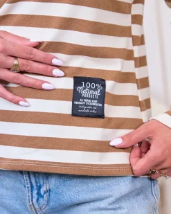 Discount Damska bluzka w brązowe paseczki Bluzki / Koszule / Koszulki