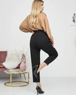 Discount Damska brązowa długa satynowa bluzka z wiązaniem Bluzki / Koszule / Koszulki