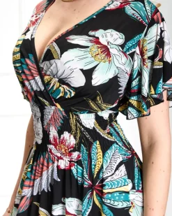 New Damska czarma sukienka midi w kwiaty Sukienki Długie|Plus Size