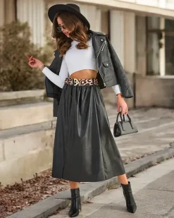 Best Damska eko skórzana spódnica midi Spódnice