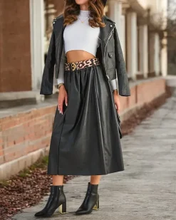 Best Damska eko skórzana spódnica midi Spódnice