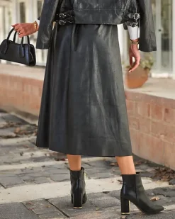 Best Damska eko skórzana spódnica midi Spódnice