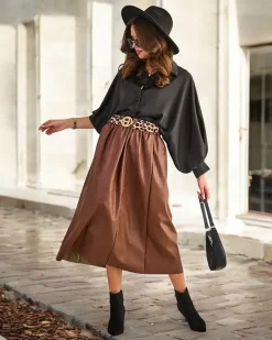 New Damska eko skórzana spódnica midi Spódnice