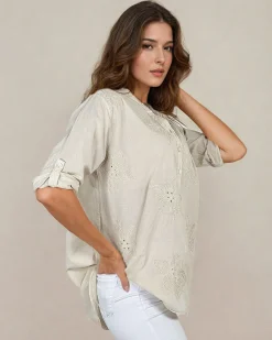 Damska koszula z haftem oversize Bluzki / Koszule / Koszulki