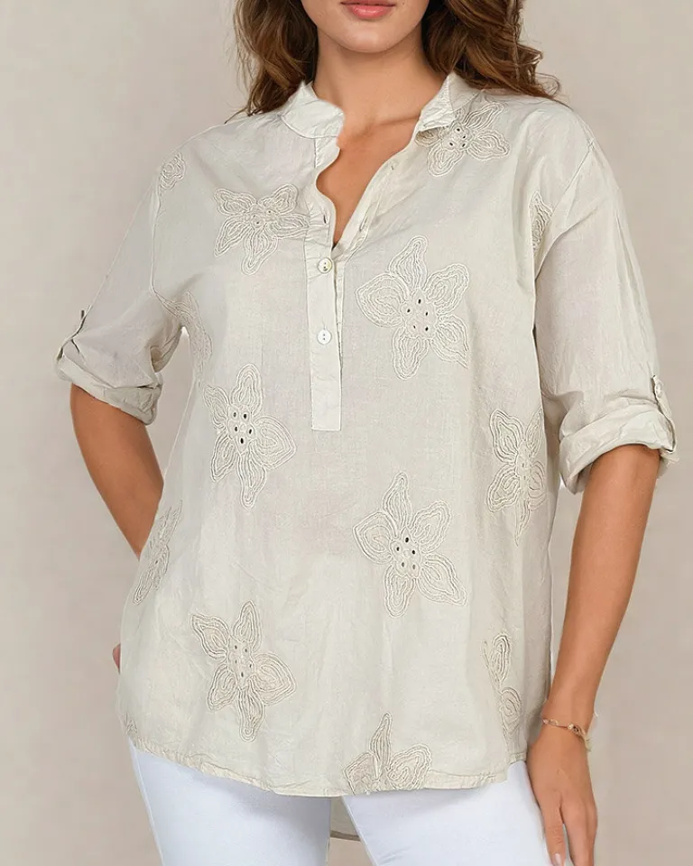 Damska koszula z haftem oversize Bluzki / Koszule / Koszulki