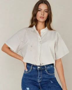 Damska koszula z haftem oversize Bluzki / Koszule / Koszulki