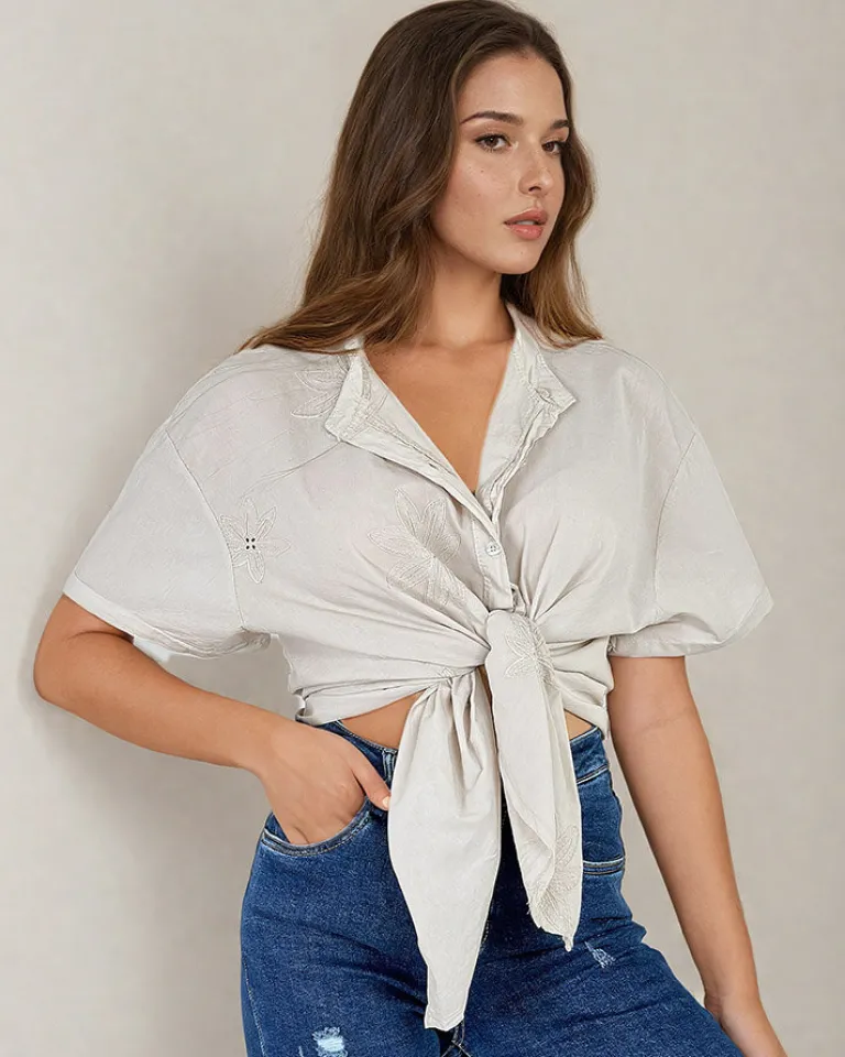 Damska koszula z haftem oversize Bluzki / Koszule / Koszulki