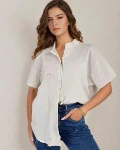Damska koszula z haftem oversize Bluzki / Koszule / Koszulki