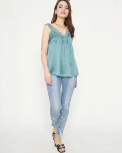 Best Damska koszulka na koronkowych ramiączkach w kolorze ciemnom Bluzki / Koszule / Koszulki