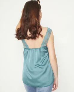 Best Damska koszulka na koronkowych ramiączkach w kolorze ciemnom Bluzki / Koszule / Koszulki