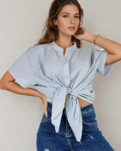 Damska koszula z haftem oversize Bluzki / Koszule / Koszulki