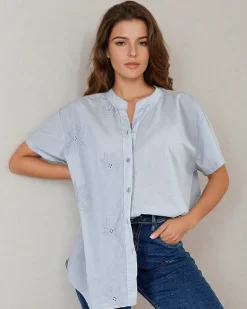 Damska koszula z haftem oversize Bluzki / Koszule / Koszulki