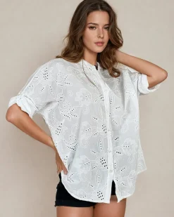 Best Damska koszula z haftem oversize Bluzki / Koszule / Koszulki