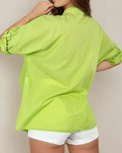 New Damska koszula z haftem oversize Bluzki / Koszule / Koszulki