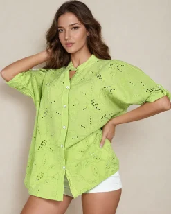 New Damska koszula z haftem oversize Bluzki / Koszule / Koszulki