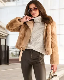 Damska kurtka typu ramoneska z eko skóra z futerkiem Kurtki / Marynarki / Płaszcze