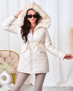 Best Damska kurtka zimowa dwustronna w kolorze ecru Kurtki / Marynarki / Płaszcze