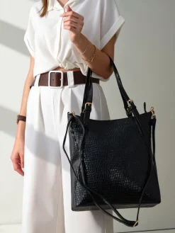 Best Damska lakierowana duża torebka z tłoczeniem Damskie Torebki Shoppers