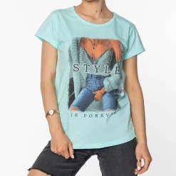 Hot Damska miętowa koszulka z nadrukiem Bluzki / Koszule / Koszulki