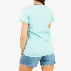 Outlet Damska miętowa koszulka z kolorowym printem Bluzki / Koszule / Koszulki