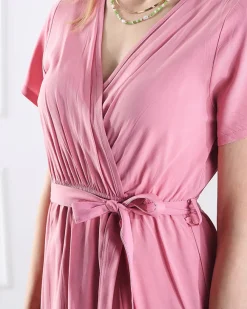 Best Damska różowa długa sukienka z rozcięciem Sukienki Letnie|Sukienki Długie