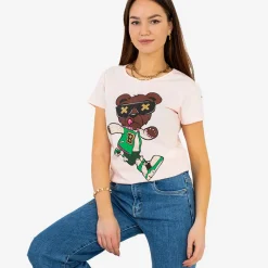 Online Damska różowa koszulka z nadrukiem Bluzki / Koszule / Koszulki