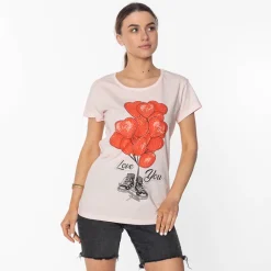 Online Damska różowa koszulka z nadrukiem Bluzki / Koszule / Koszulki