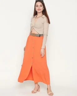 Damska spódnica midi pomarańczowa Spódnice