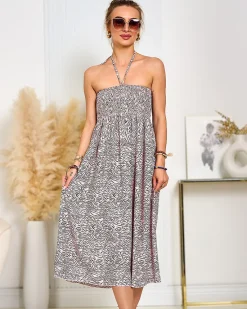 Clearance Damska sukienka midi z printem Sukienki Letnie|Sukienki Krótkie