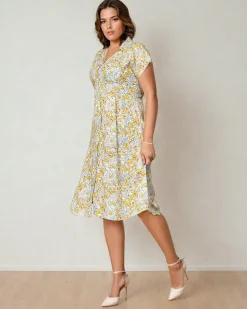 Clearance Damska sukienka midi w kwiaty Sukienki Letnie|Sukienki Długie