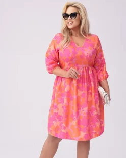 Best Damska sukienka do kolan z printem PLUS SIZE Plus Size