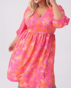 Best Damska sukienka do kolan z printem PLUS SIZE Plus Size