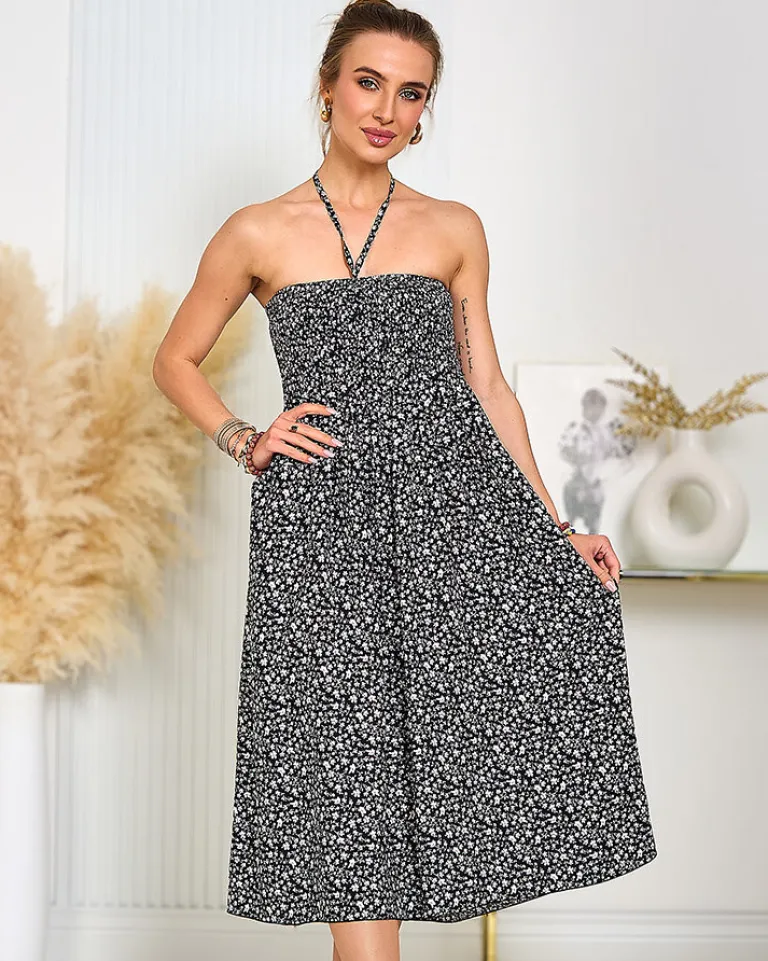 Online Damska sukienka midi w kwiaty Sukienki Letnie|Sukienki Krótkie