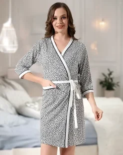 Best Damski bawełniany szlafrok w panterkę Szlafroki