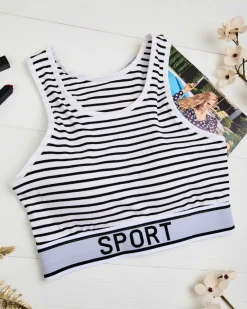 Sale Damski biustonosz sportowy w paski Sportowe