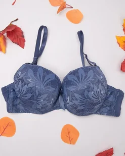 Sale Damski biustonosz zdobiony koronką w kolorze niebieskim Codzienne