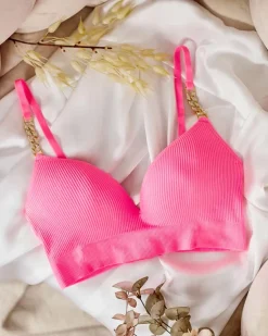 Best Damski biustonosz prążkowany z ozdobnymi ramiączkami Codzienne