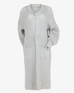 Clearance Damski jasnoszary miękki długi sweter narzutka Swetry