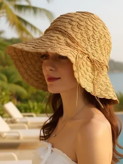 Best Damski kapelusz słomiany Charming Bow Damskie Czapki I Kapelusze