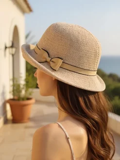 Best Damski kapelusz zdobiony kokardką Summer Grace Damskie Czapki I Kapelusze