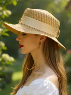 Sale Damski kapelusz słomiany Grace Ribbon Damskie Czapki I Kapelusze