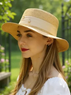 Sale Damski kapelusz słomiany Grace Ribbon Damskie Czapki I Kapelusze