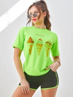Sale Damski komplet sportowy z t-shirtem i krótkimi spodenkami Ice Cream Damskie Komplety Damskie