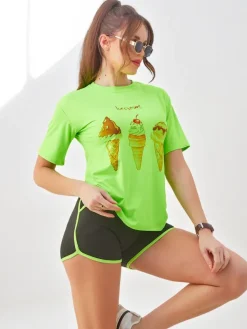 Sale Damski komplet sportowy z t-shirtem i krótkimi spodenkami Ice Cream Damskie Komplety Damskie