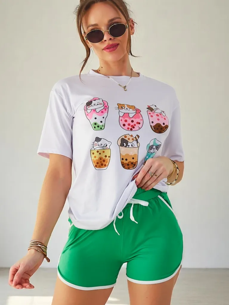Best Damski komplet sportowy z t-shirtem i krótkimi spodenkami Kitty Cat Damskie Komplety Damskie